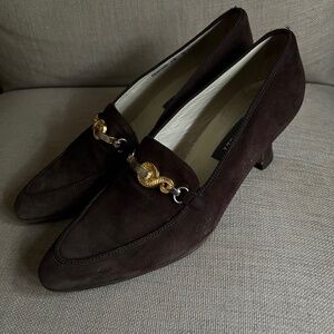 Bally Pendant Brown Suede Loafer Heel - 10M